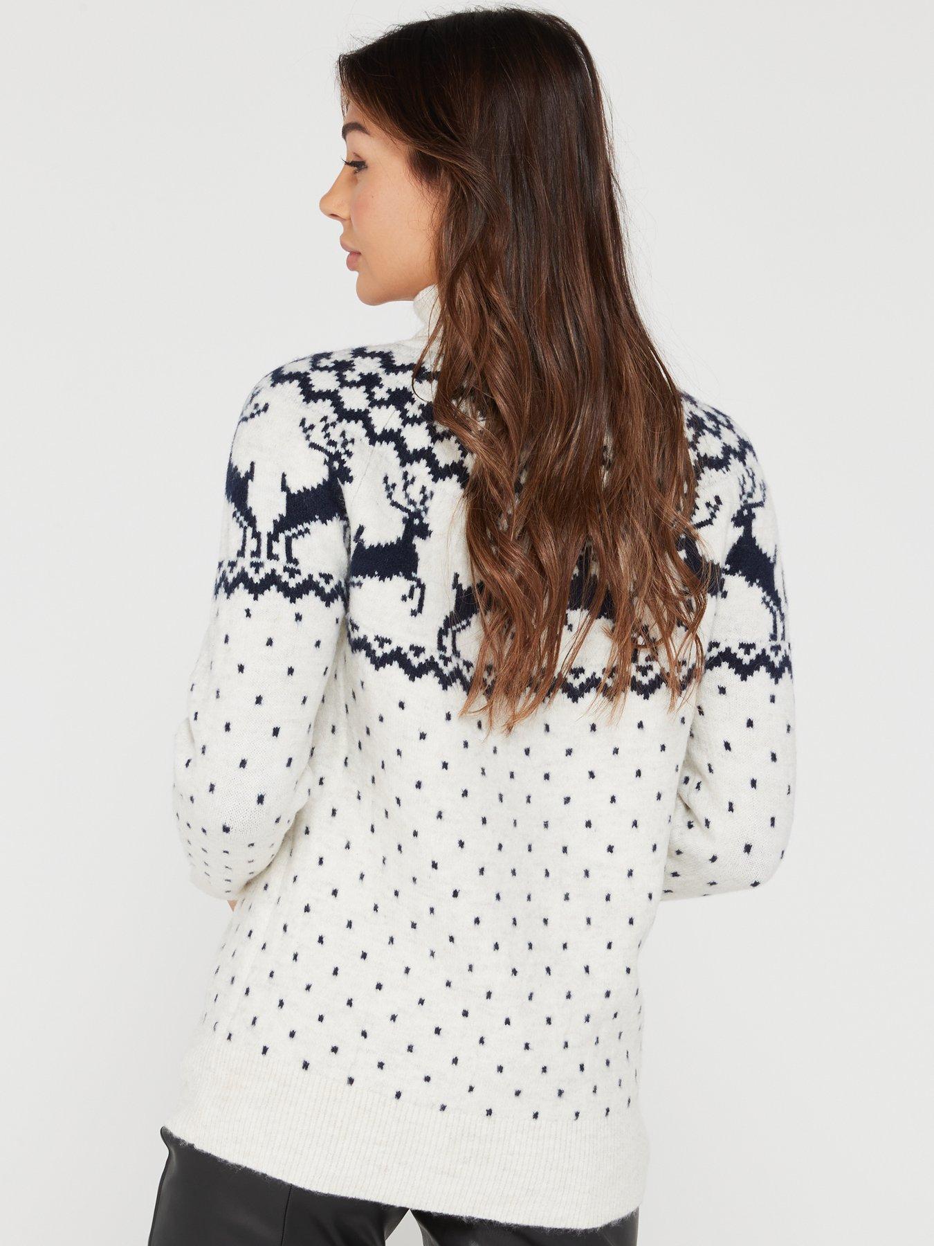 V by Very Women s Family Fair Isle Reindeer Christmas Jumper Natural Very Ireland