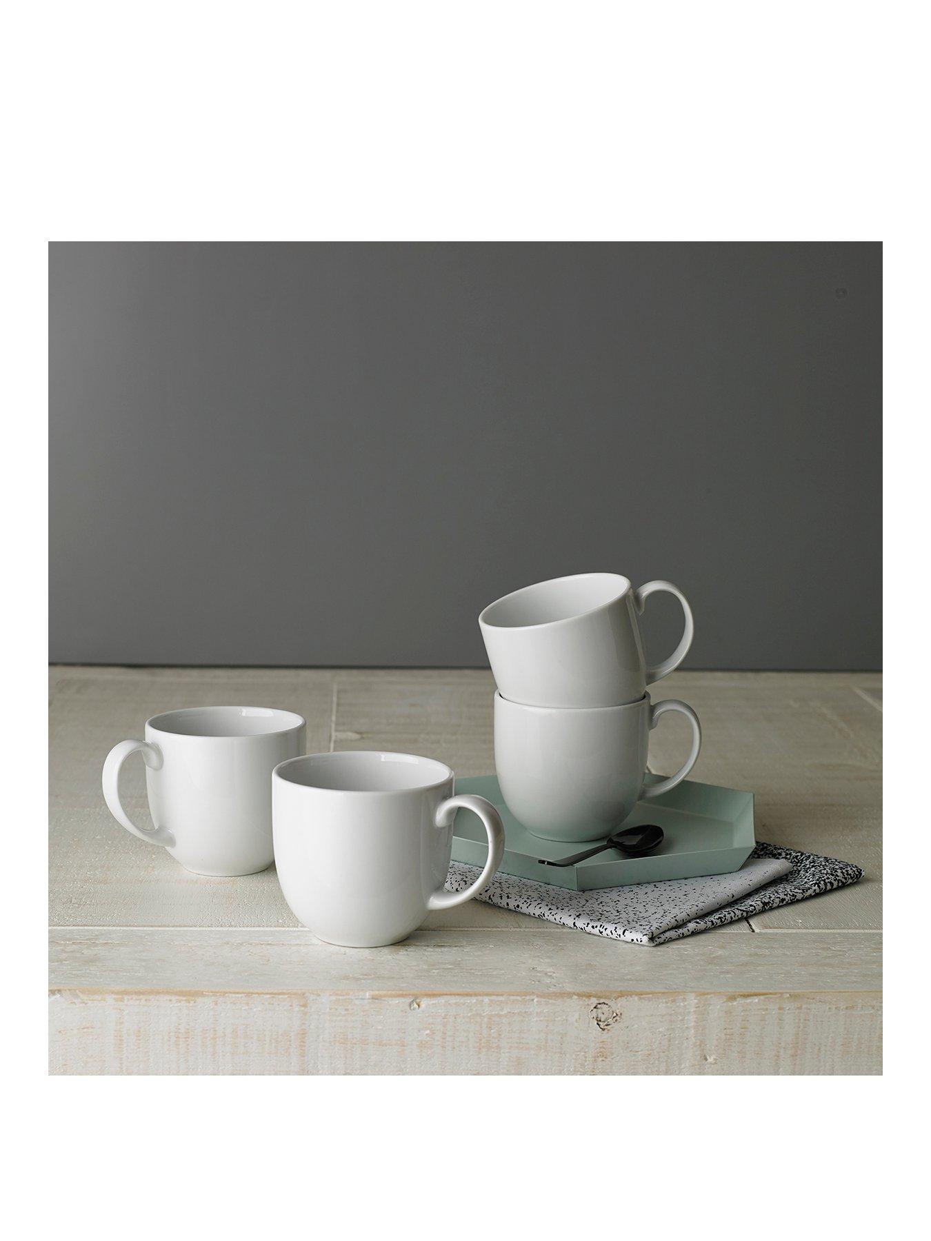 White Café Latte Mug Bold Black Writing Tea Coffee Ceramic White Cup 12 oz.