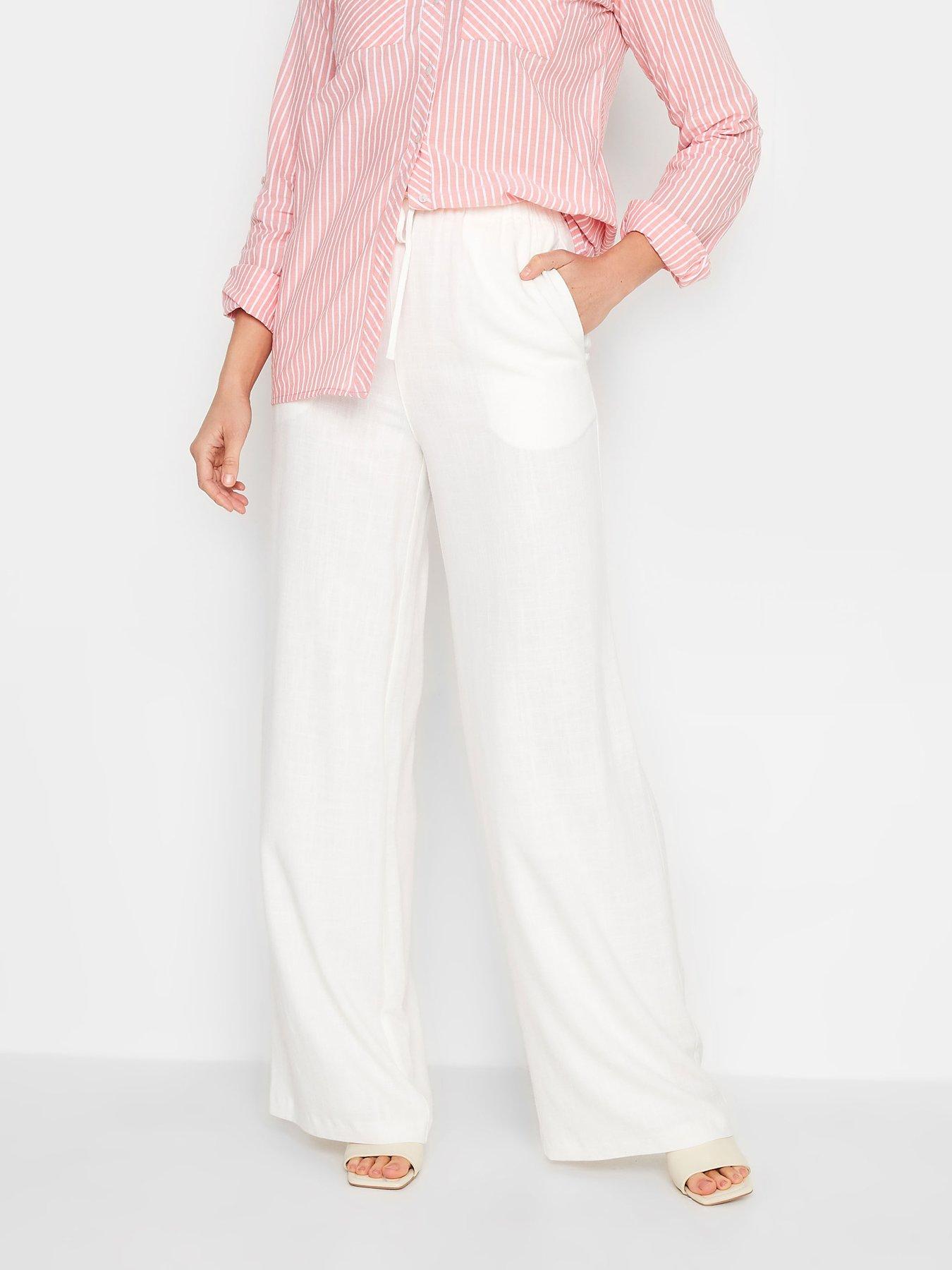 undefined Long Tall Sally White Wide Leg Linen Trouser 36"