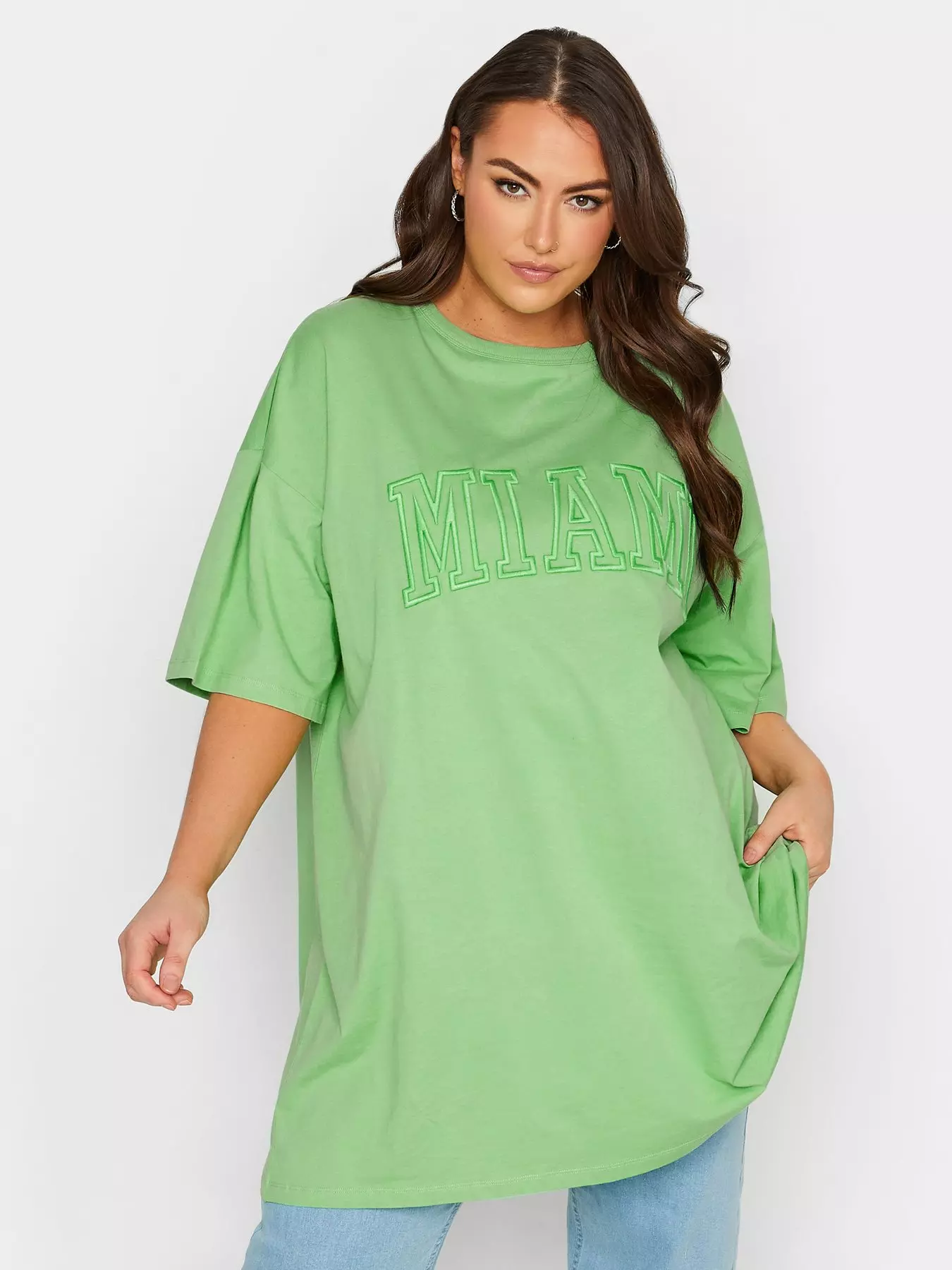 Plus Size Green Oversized Tunic T-Shirt Dress