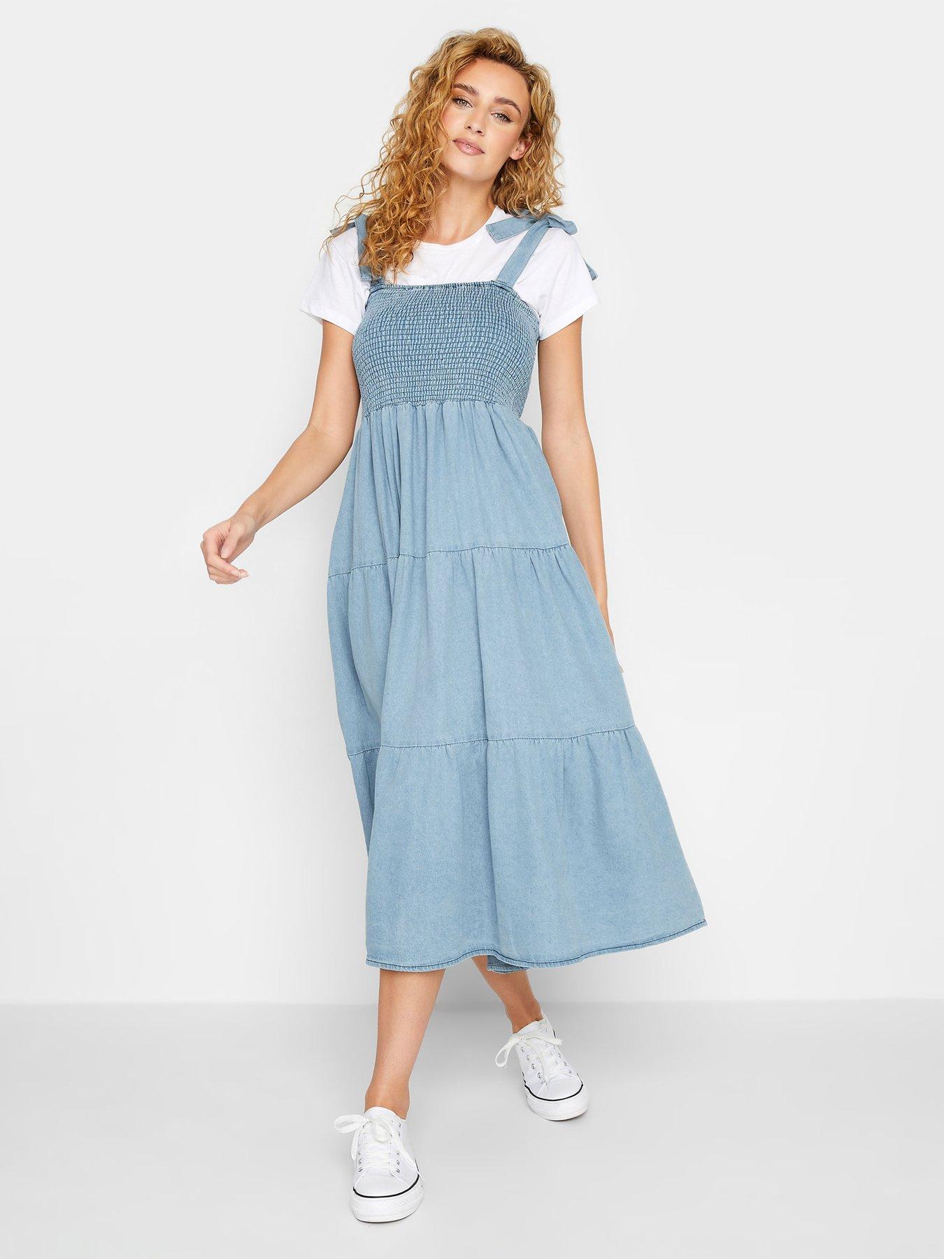 long-tall-sally-denim-shirred-tiered-dress-bluefront