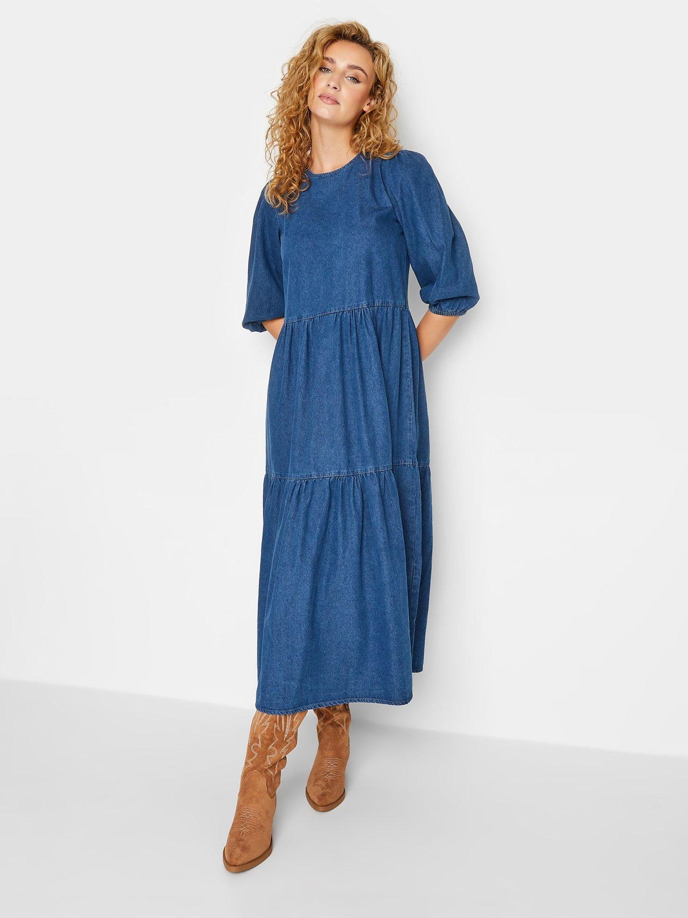 Tiered Midi Dress Mid Wash