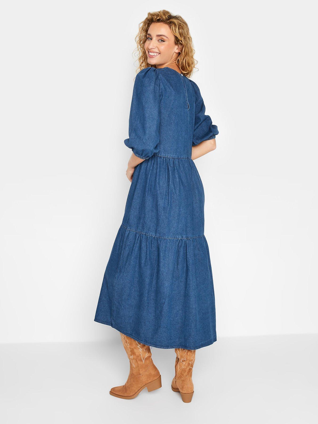 Image 2 of 4 of Long Tall Sally Tiered Midi Dress - Mid Wash