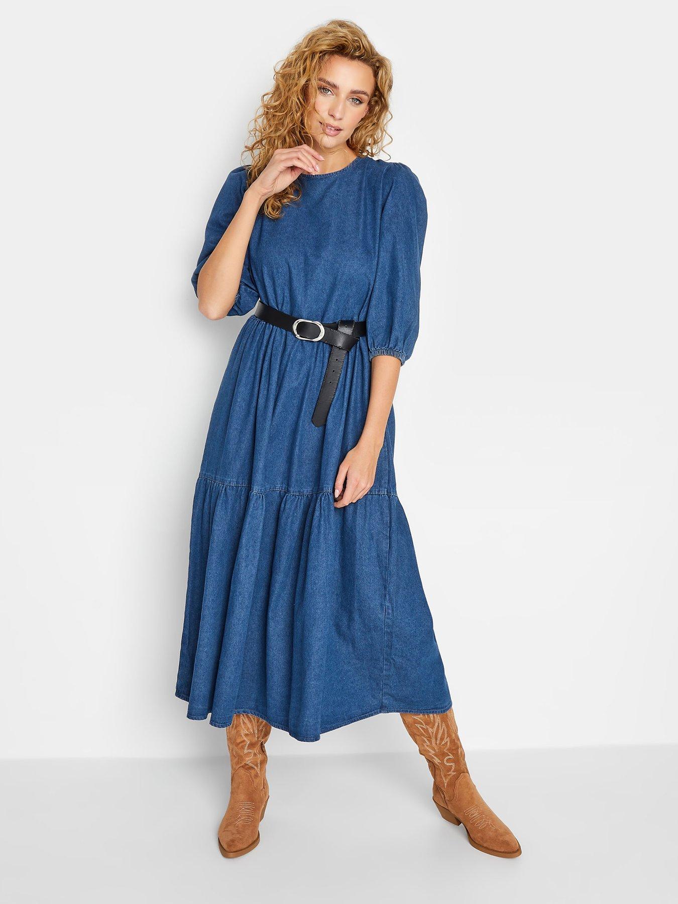 Image 3 of 4 of Long Tall Sally Tiered Midi Dress - Mid Wash