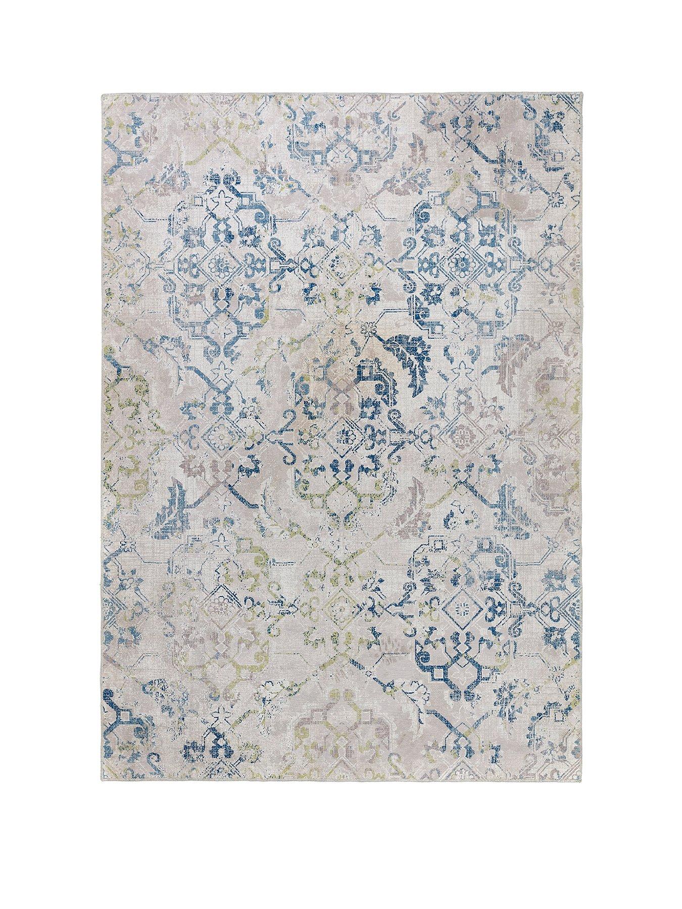 The Very Collection My Washable Florence Rug - Blue/Cream