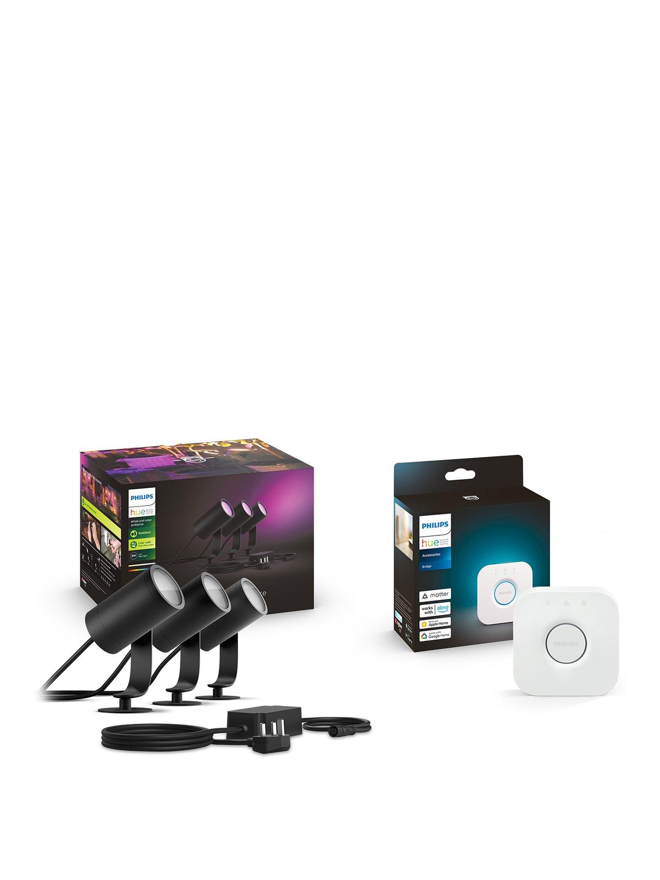 undefined Hue Lily White and Colour Ambiance Outdoor Smart Spotlight Base Kit with Hue Bridge