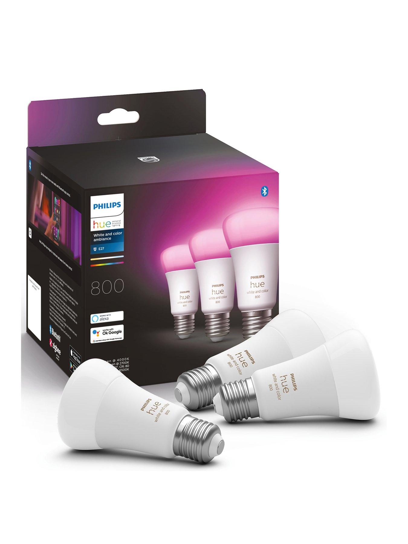 Image of Philips Hue Hue White  &  Colour Ambiance Smart Bulb 3 Pack LED 6.5W E27