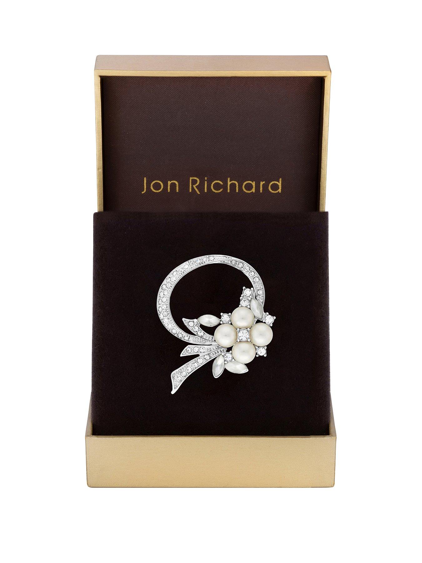 Jon Richard Jon Richard Rhodium Plated Open Bouquet Pearl And Crystal Brooch - Gift Boxed