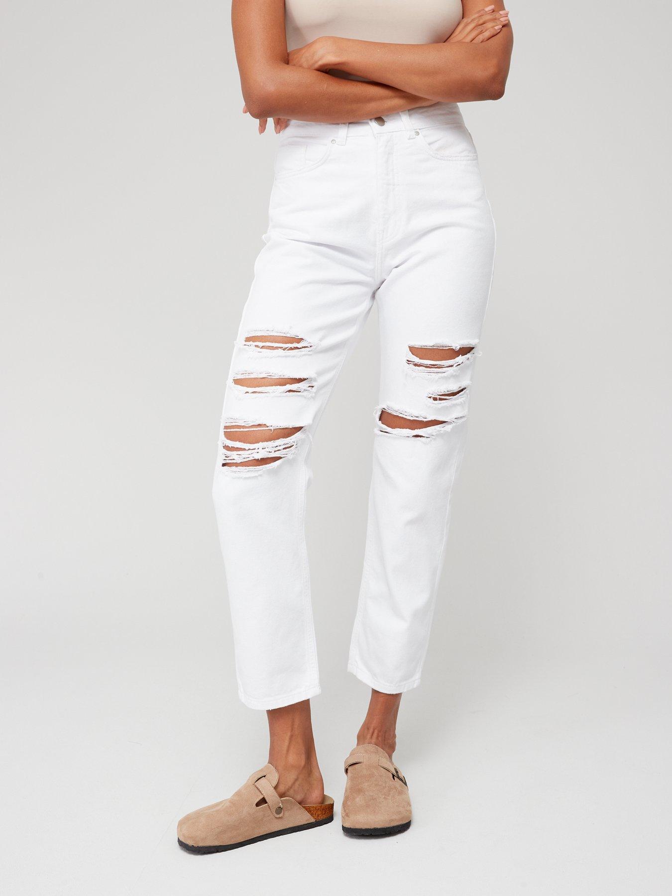 V by Very Mom Jean With Rips - White