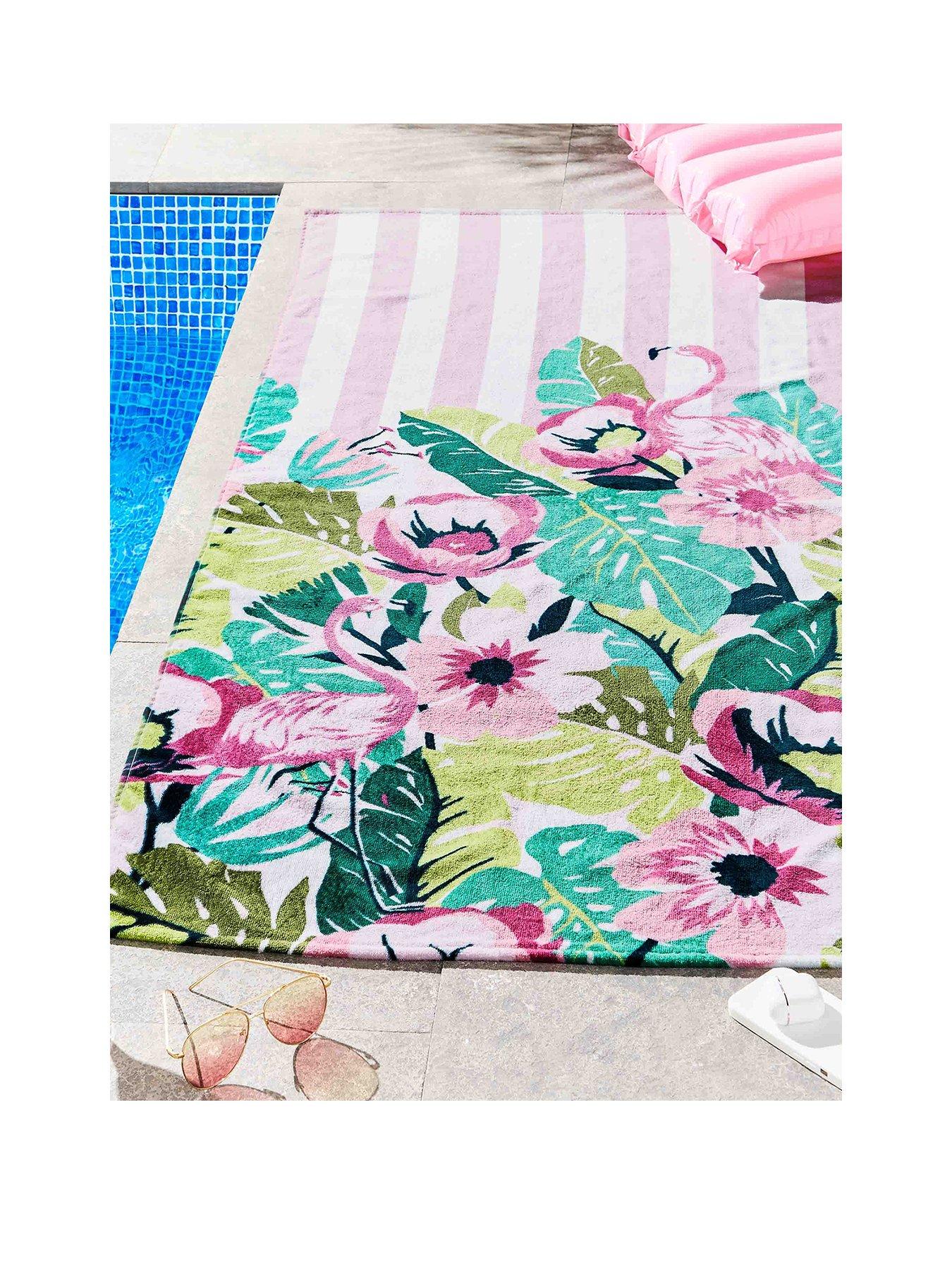 sassy-b-tropical-flamingo-stripe-beach-towel