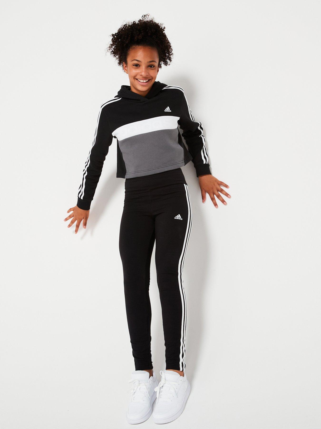 adidas-sportswear-junior-girls-sportswear-tiberio-3-stripes-colorblock-fleece-leggings-set-kids-blackwhitefront