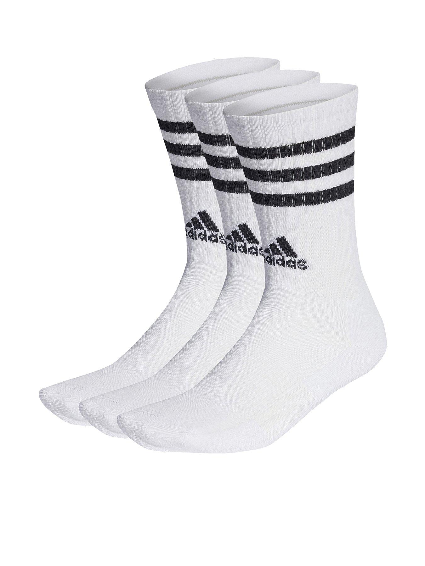 adidas Sportswear Unisex 3 Pack Cushioned 3 Stripe Crew Socks - White/Grey