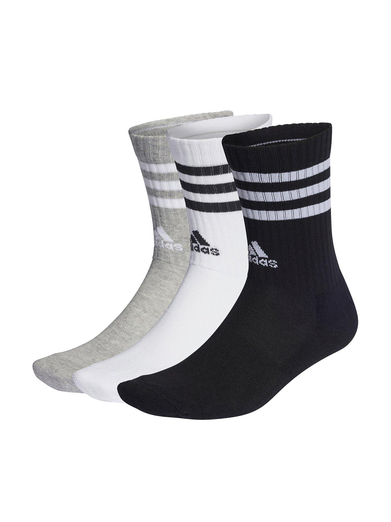 adidas Sportswear Unisex 3 Pack Cushioned 3 Stripe Crew Socks - White/Grey