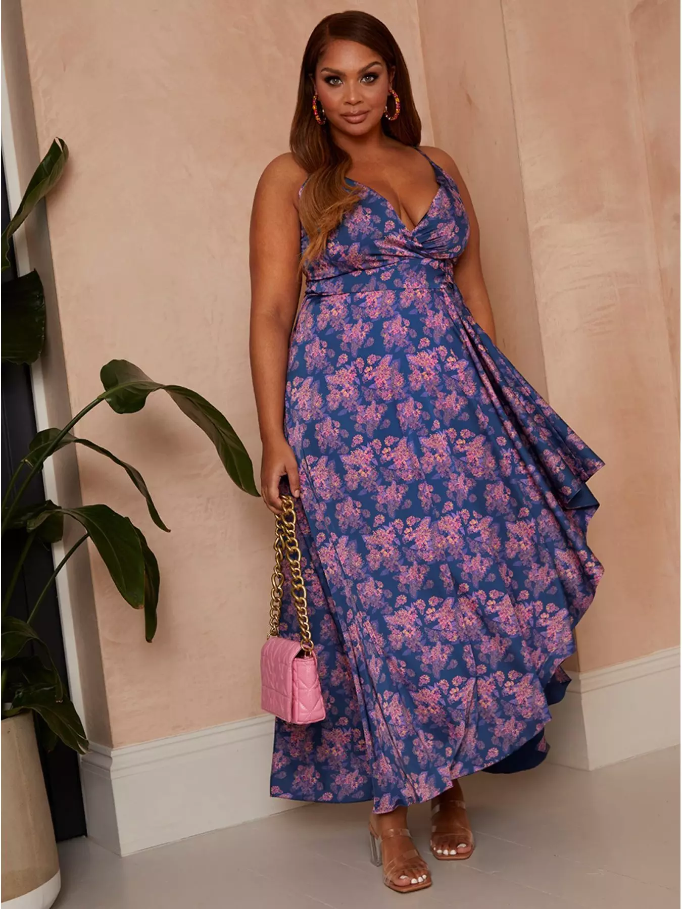 Plus Size Print Wrap Style Bodice Midi Dress in Pink – Chi Chi