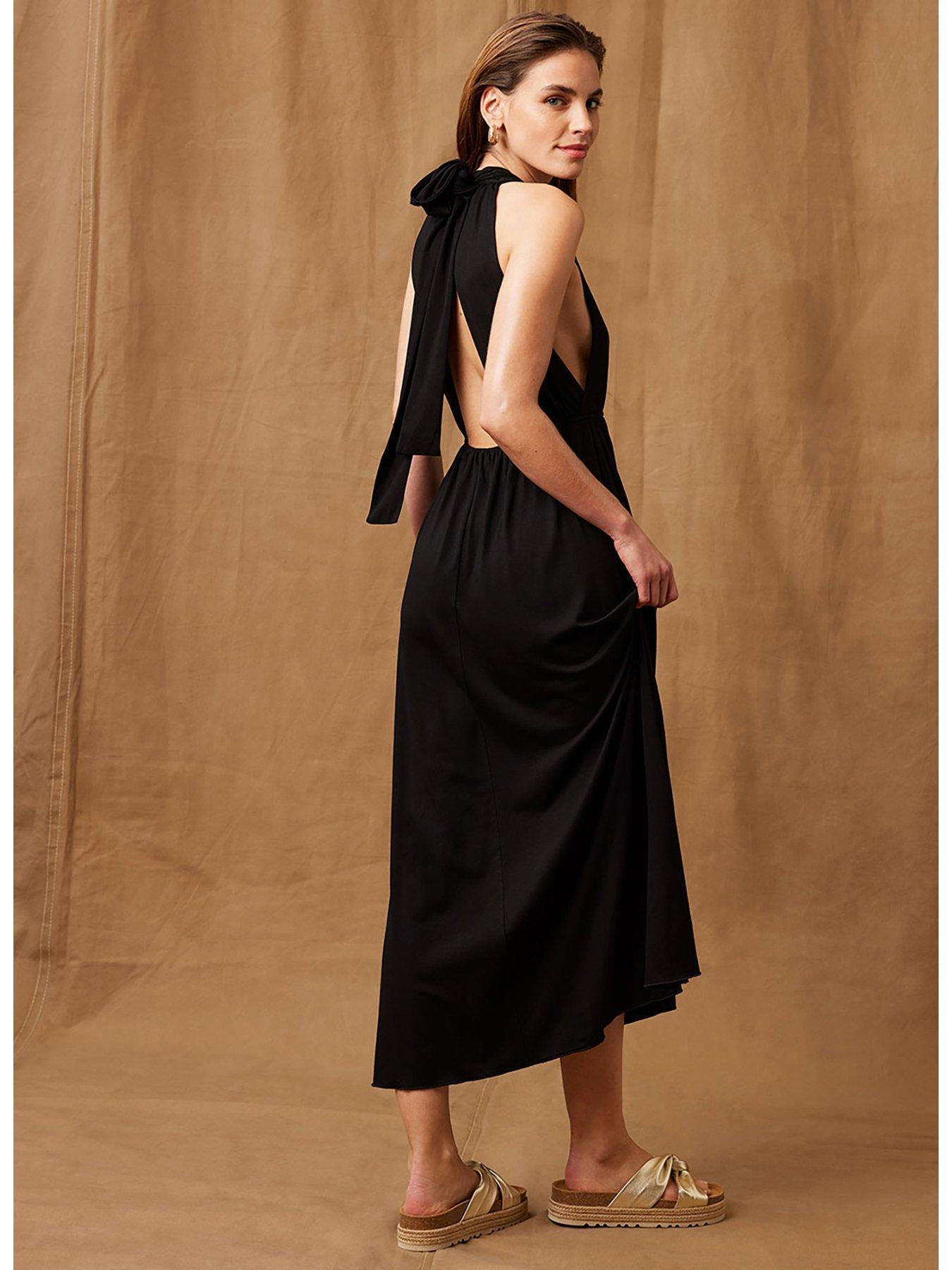 Black V Neck Jersey Maxi Dress