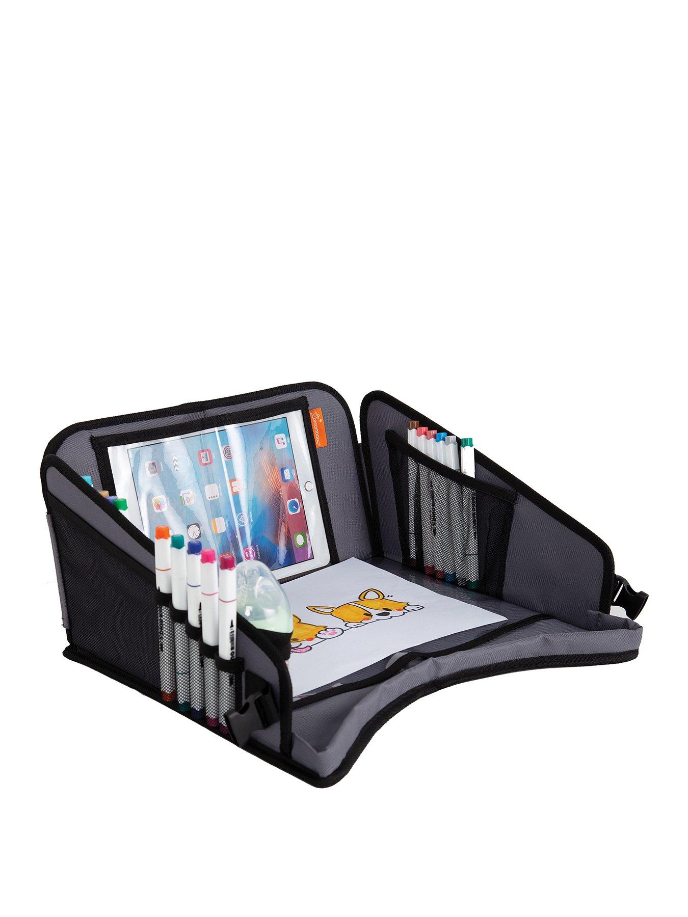 undefined On-the-Go Extra-Large Car Tray Table with Tablet Holder, Storage Pockets  &  Carry Strap - Black