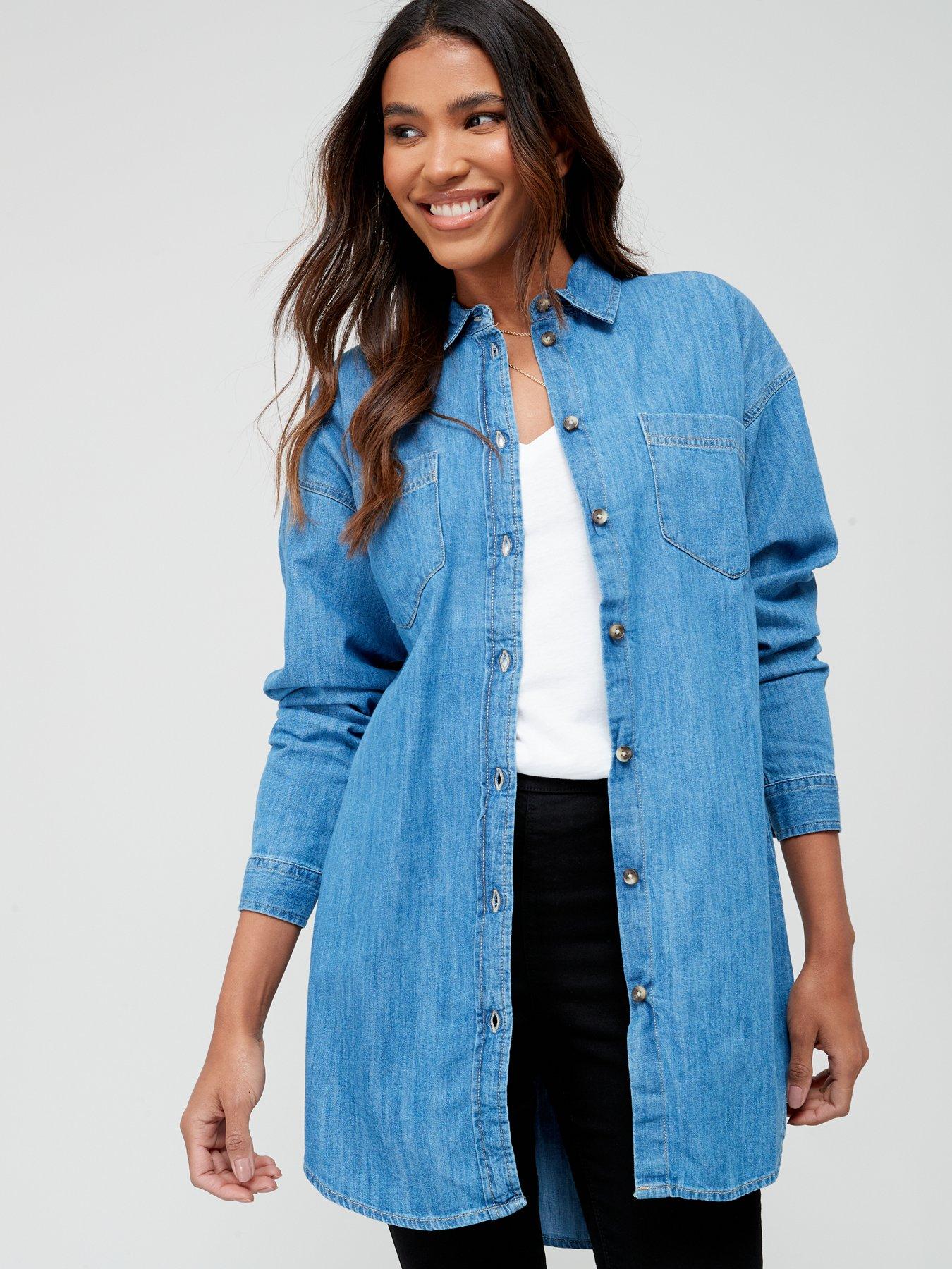 Image 1 of 5 of Everyday Longline Boyfriend Denim Shirt