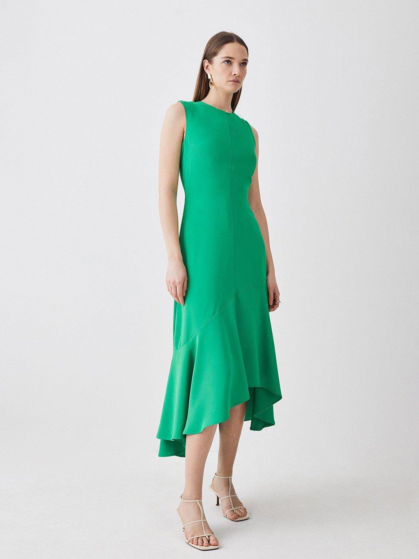 Green Puff Sleeve Frill Midaxi Dress