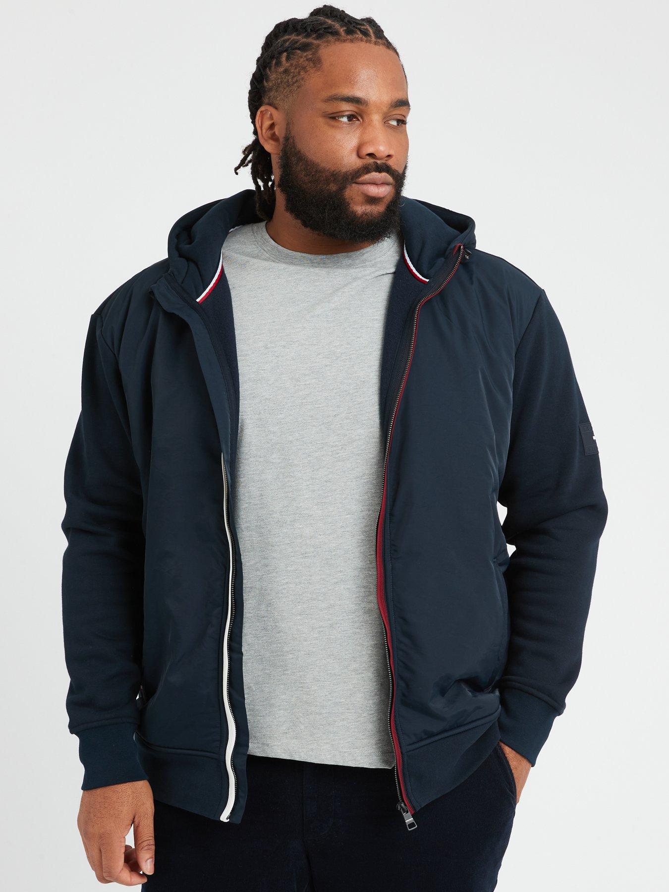 Big Tall Mix Media Zip Through Hoodie Blue