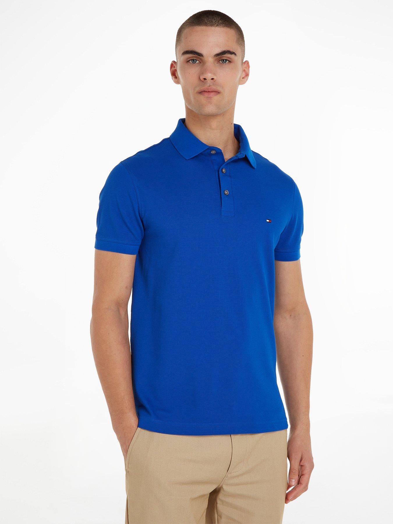 Tommy Hilfiger 1985 flag logo slim fit polo shirt in blue