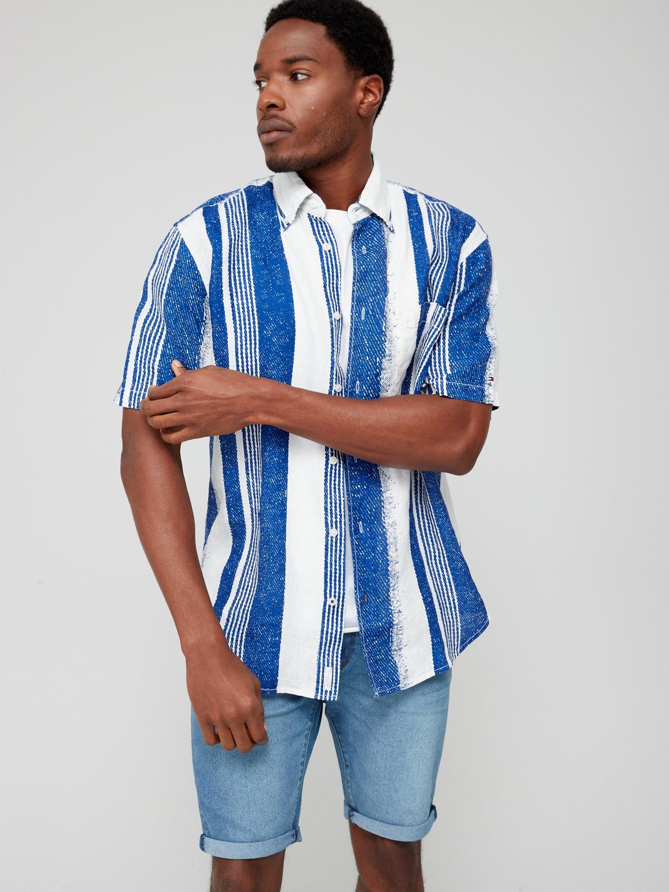 Mens striped short sleeve clearance button up