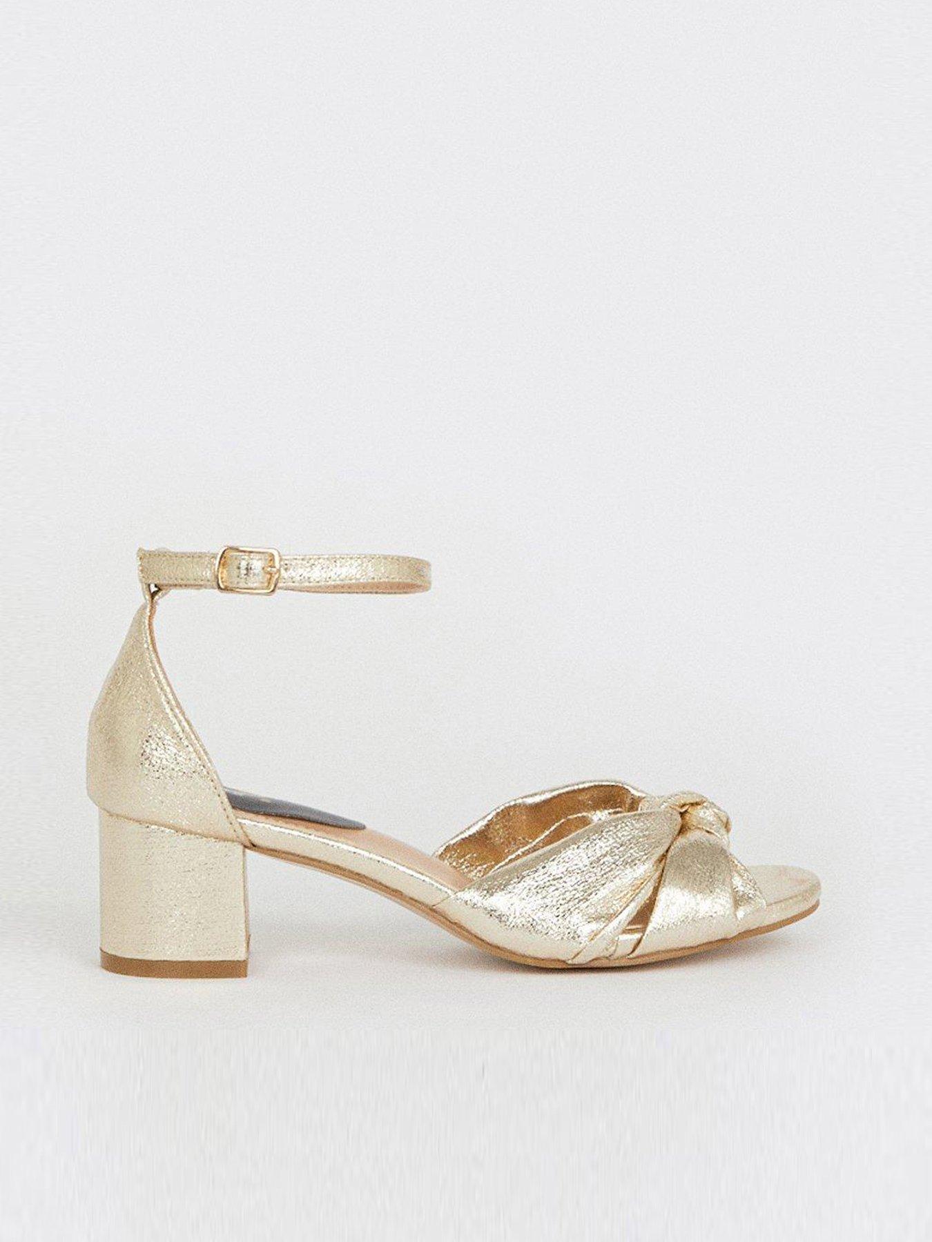 Dorothy Perkins Knot Detail Block Heel Sandals Gold Very Ireland