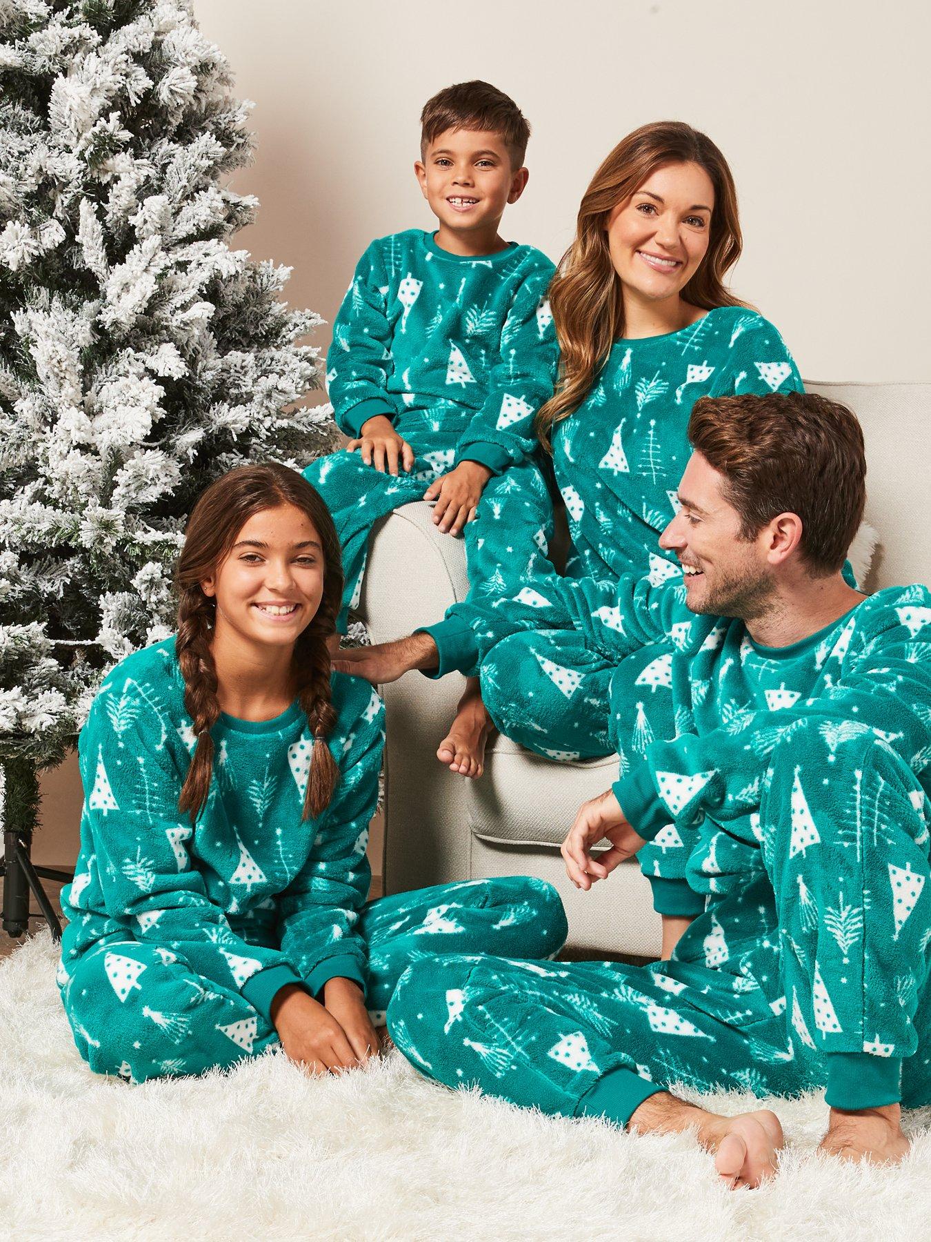 Ladies Family Christmas Fleece Tree Print Mini Me Christmas Pyjamas Green