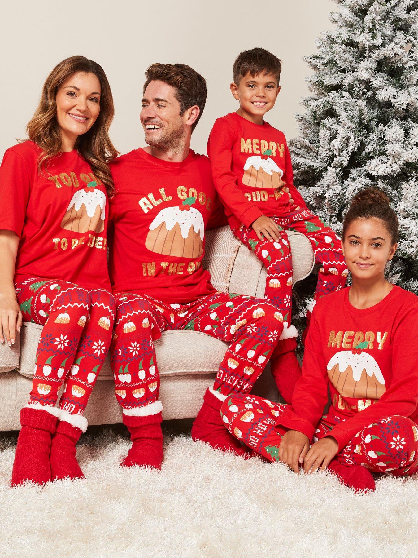 Ladies Family Pudding Mini Me Christmas Pyjamas Red