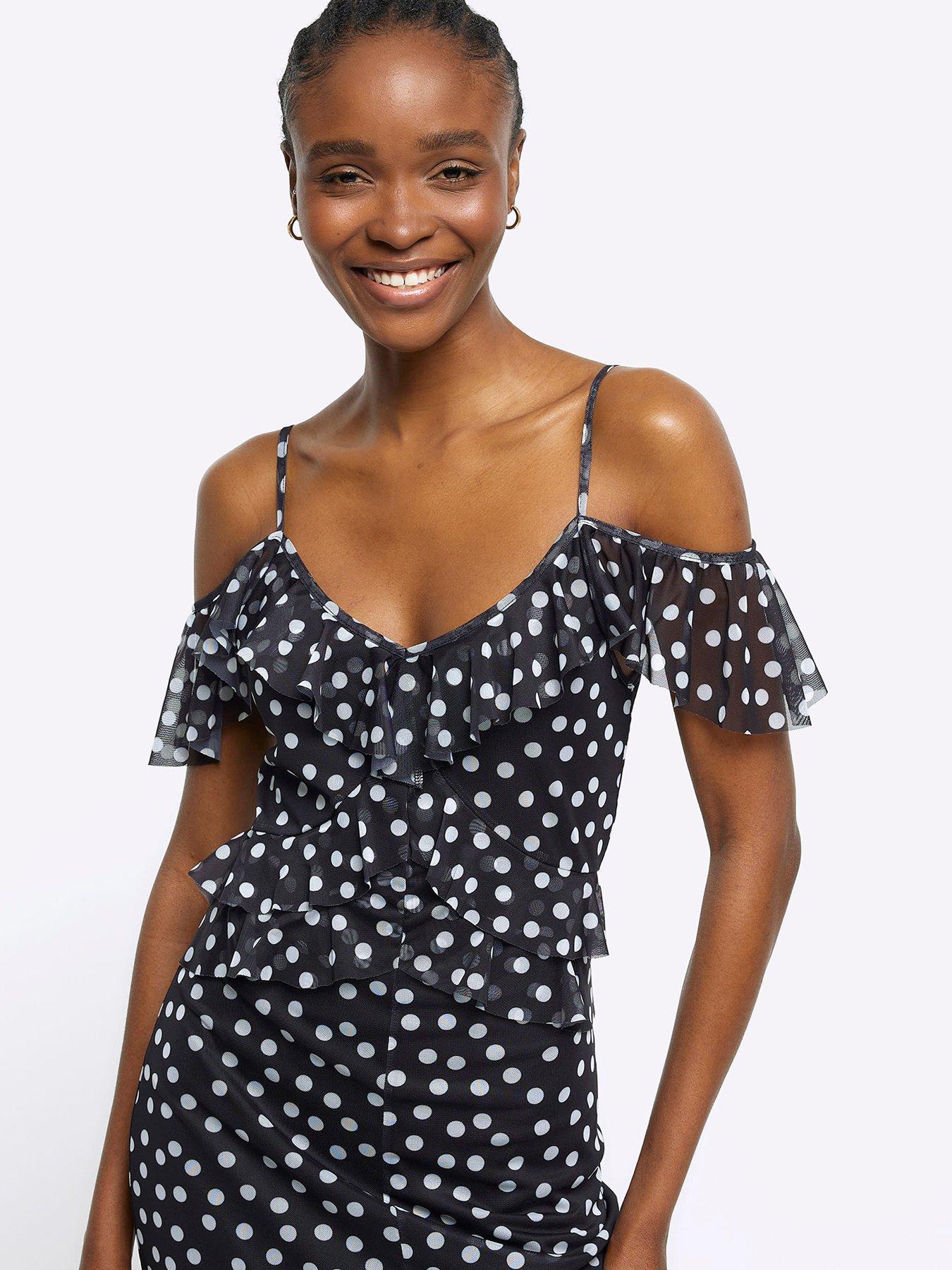 River island black spot dress sales