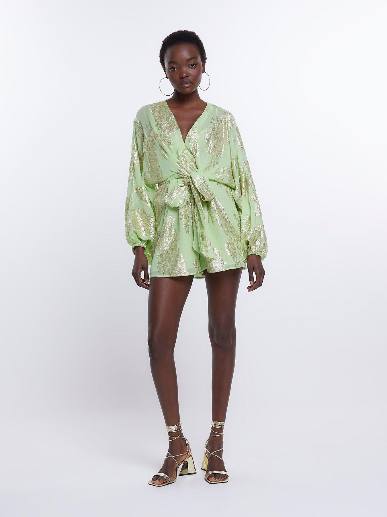 Green snake print store playsuit