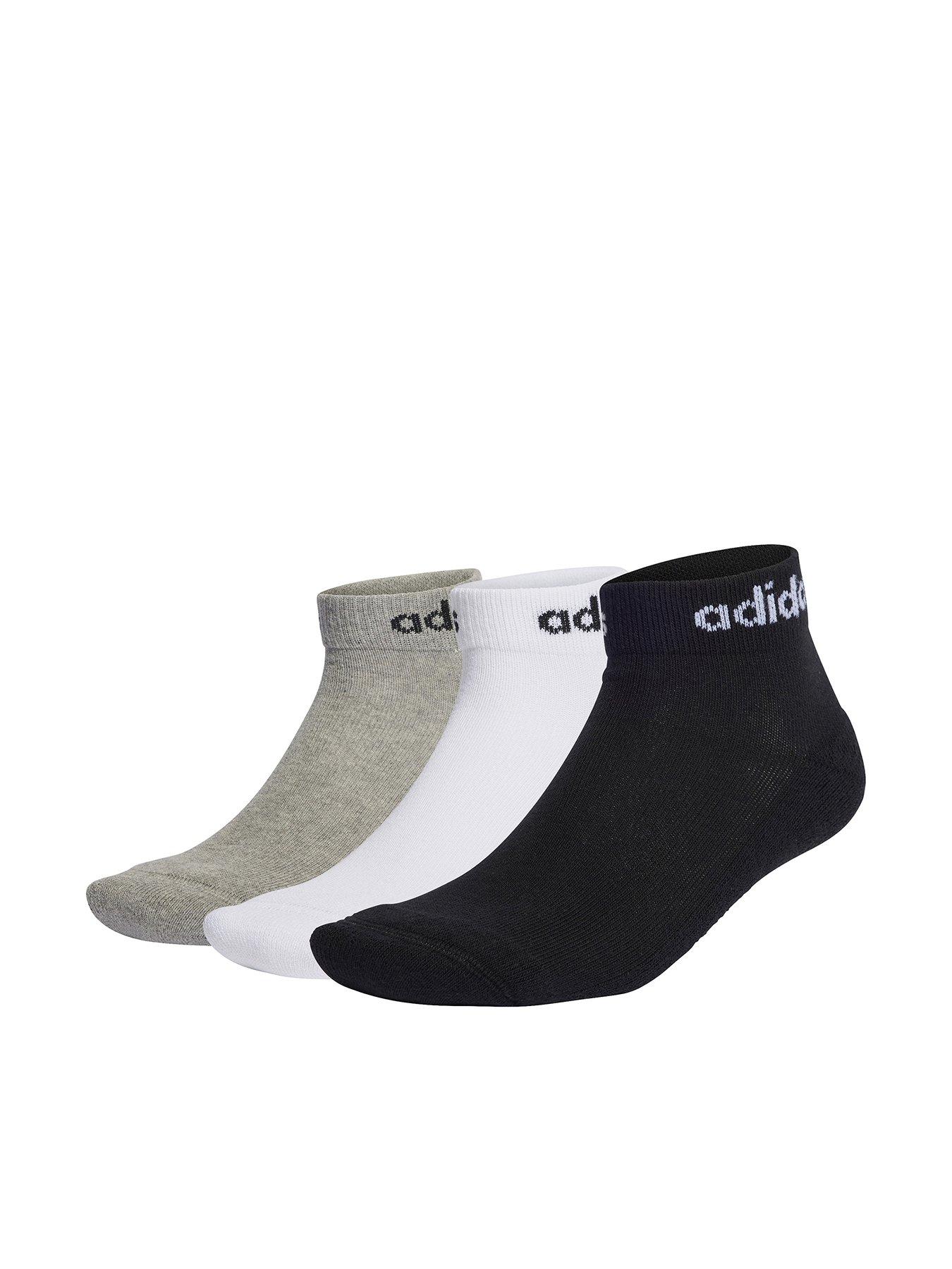 adidas Sportswear Unisex 3 Pack Cushioned Linear Ankle Socks - White/Grey