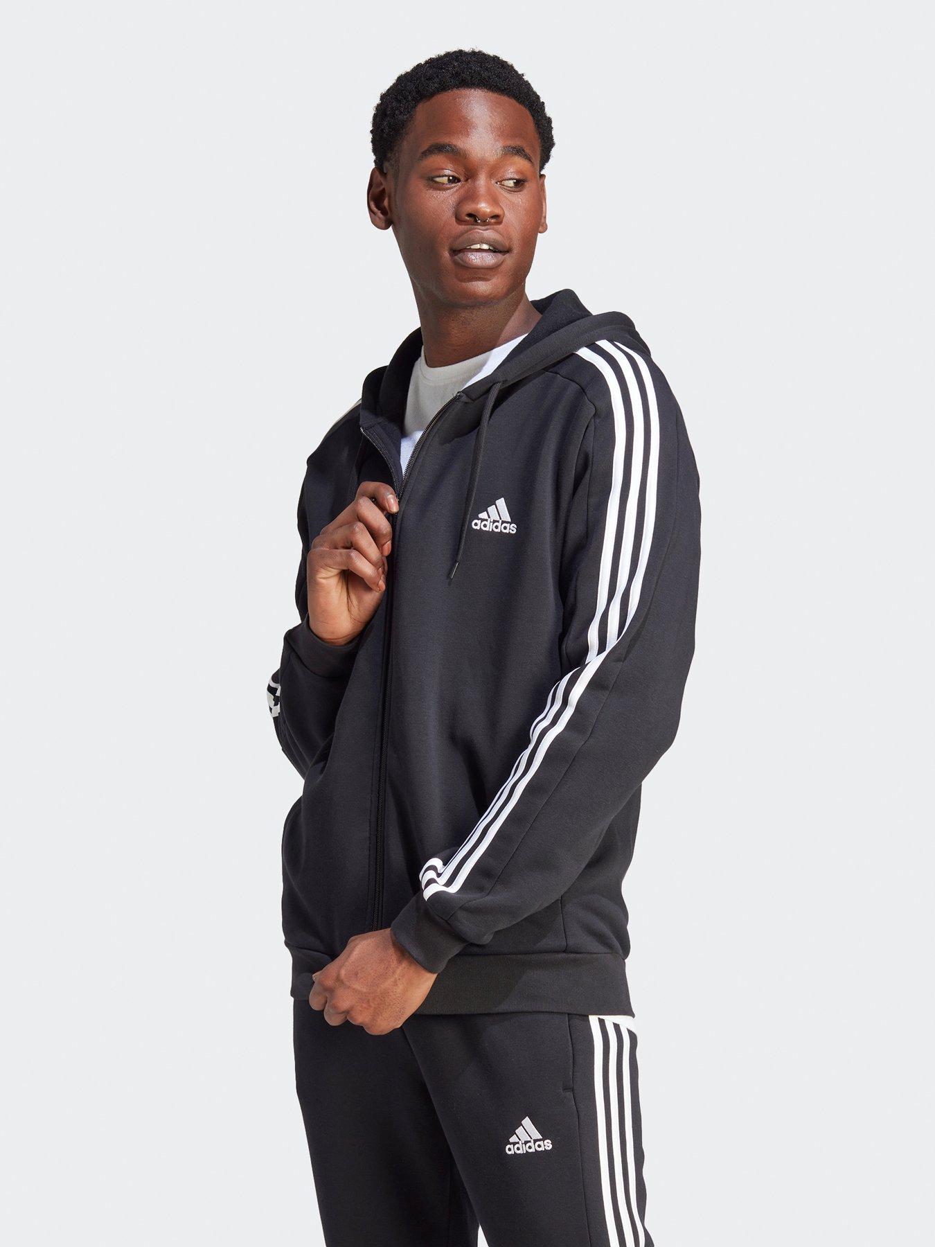 Adidas essentials 3 hot sale stripe full zip hoodie