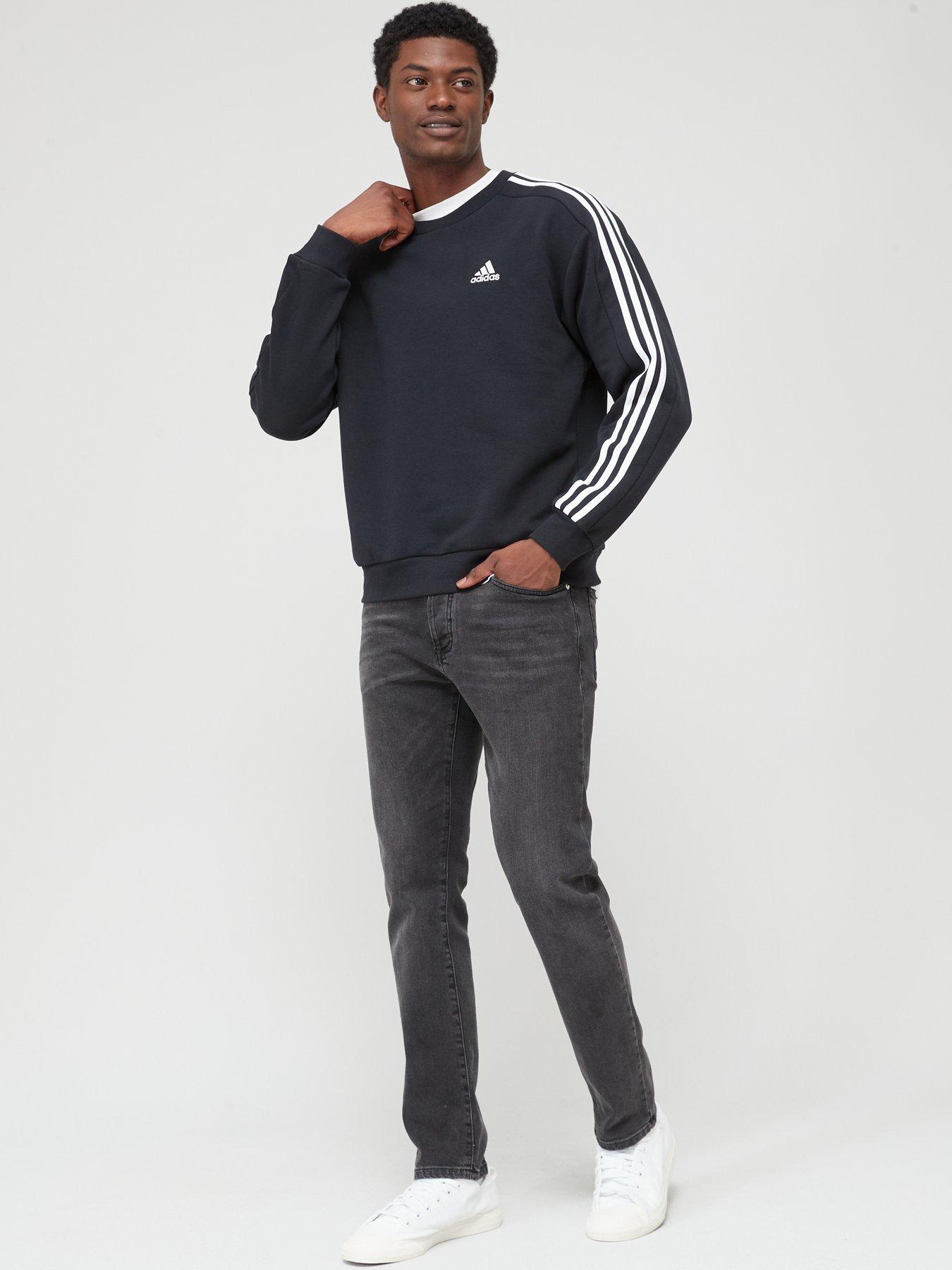 Adidas 3 stripe hot sale crew neck sweatshirt