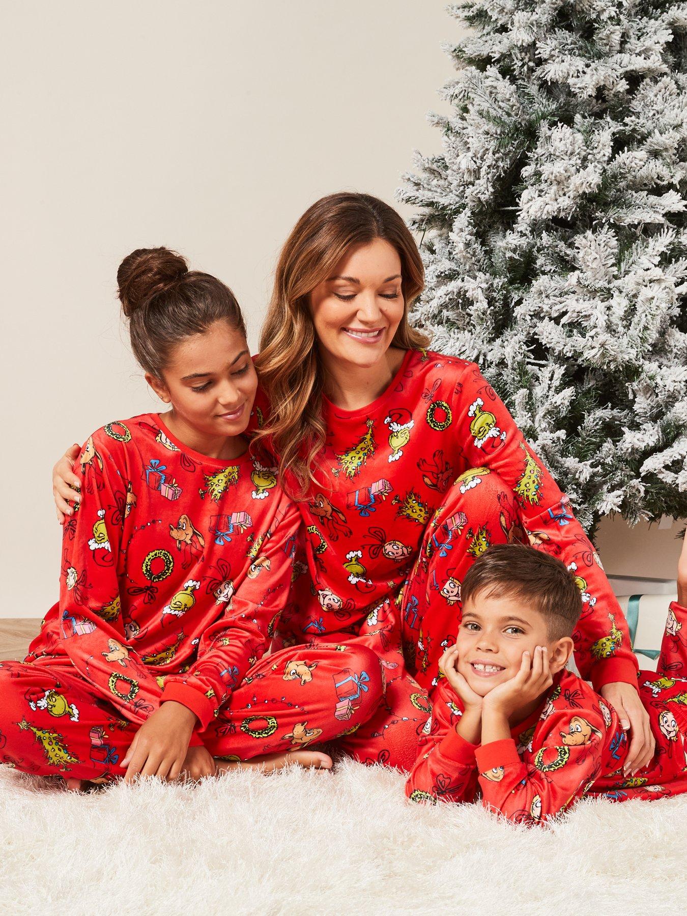Unisex Kids Family Reindeer Fairisle Jersey Pyjama Set - Red