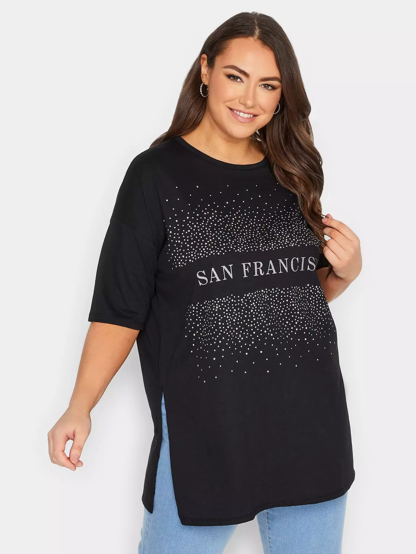 YOURS Curve Plus Size Black 'New York' Slogan Varsity T-Shirt