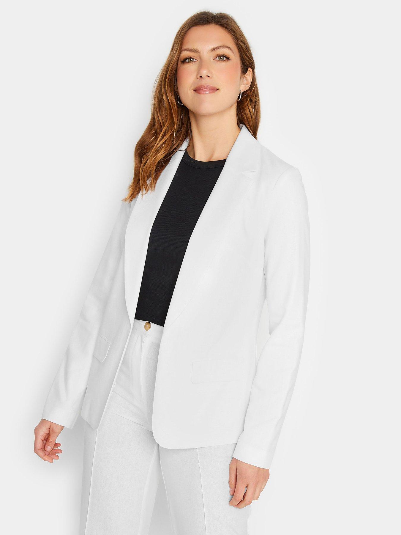 Long white blazer jacket sale