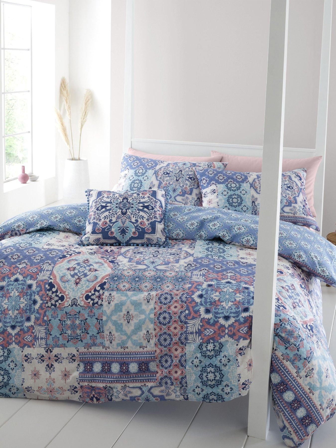 undefined Boho Patchwork Duvet Cover Set - Blue