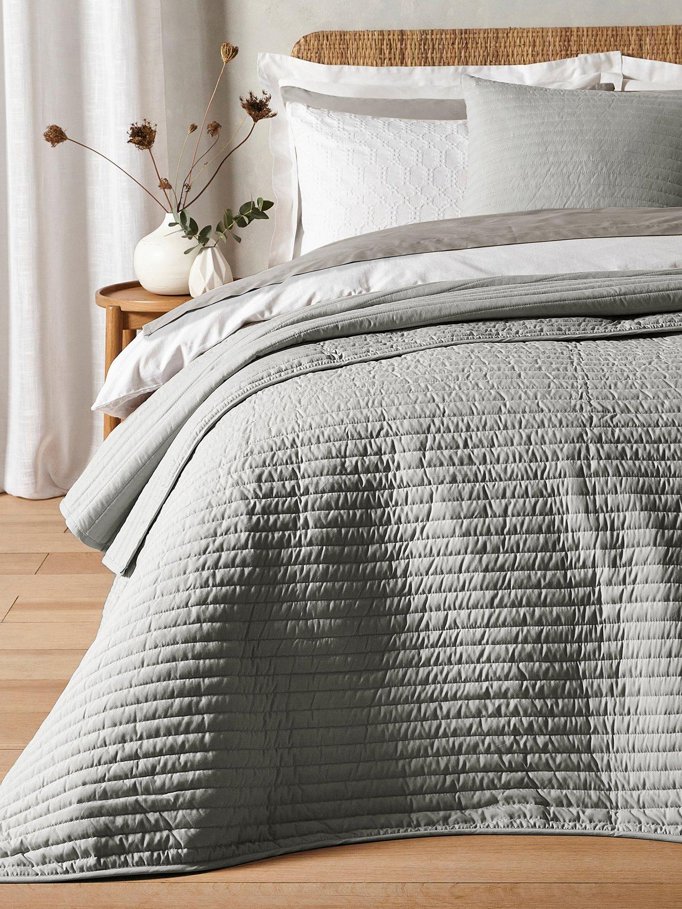 Bianca Quilted Lines Bedspread Throw in Silver