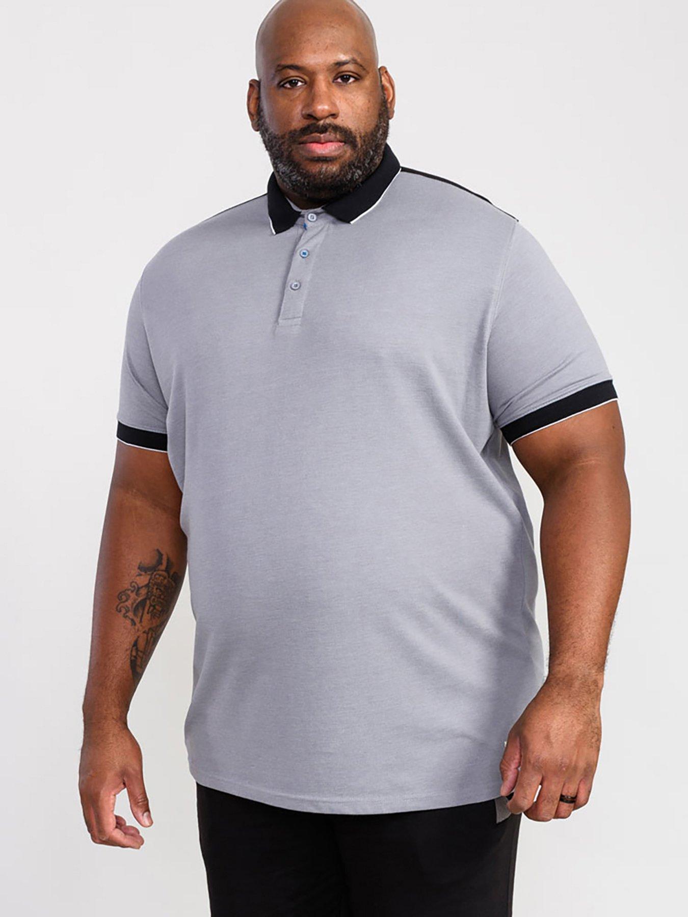 d555-prinstead-with-ribbed-collar-and-cuff-pique-polo-shirt-greyfront