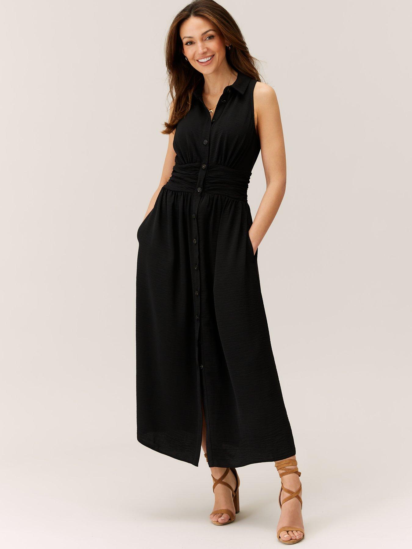 michelle-keegan-ruched-waistnbspmidi-dress-blackfront