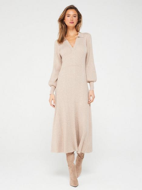 fig-basil-long-sleeve-cable-knitted-midi-dress-cream