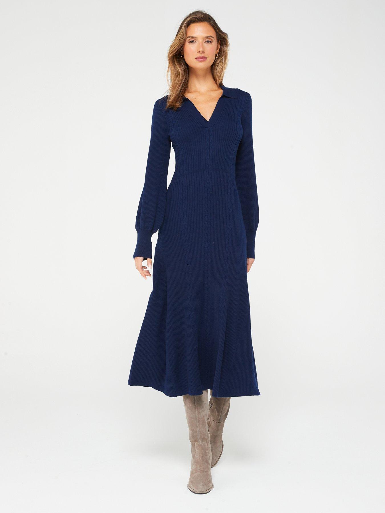 Midi navy hotsell dress with sleeves