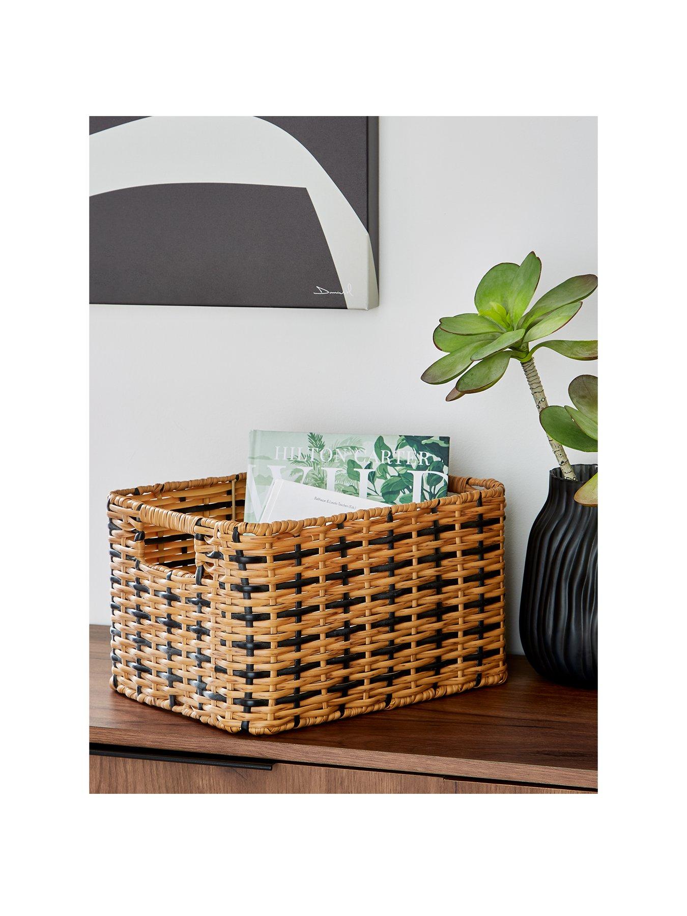 Dark wicker storage baskets discount