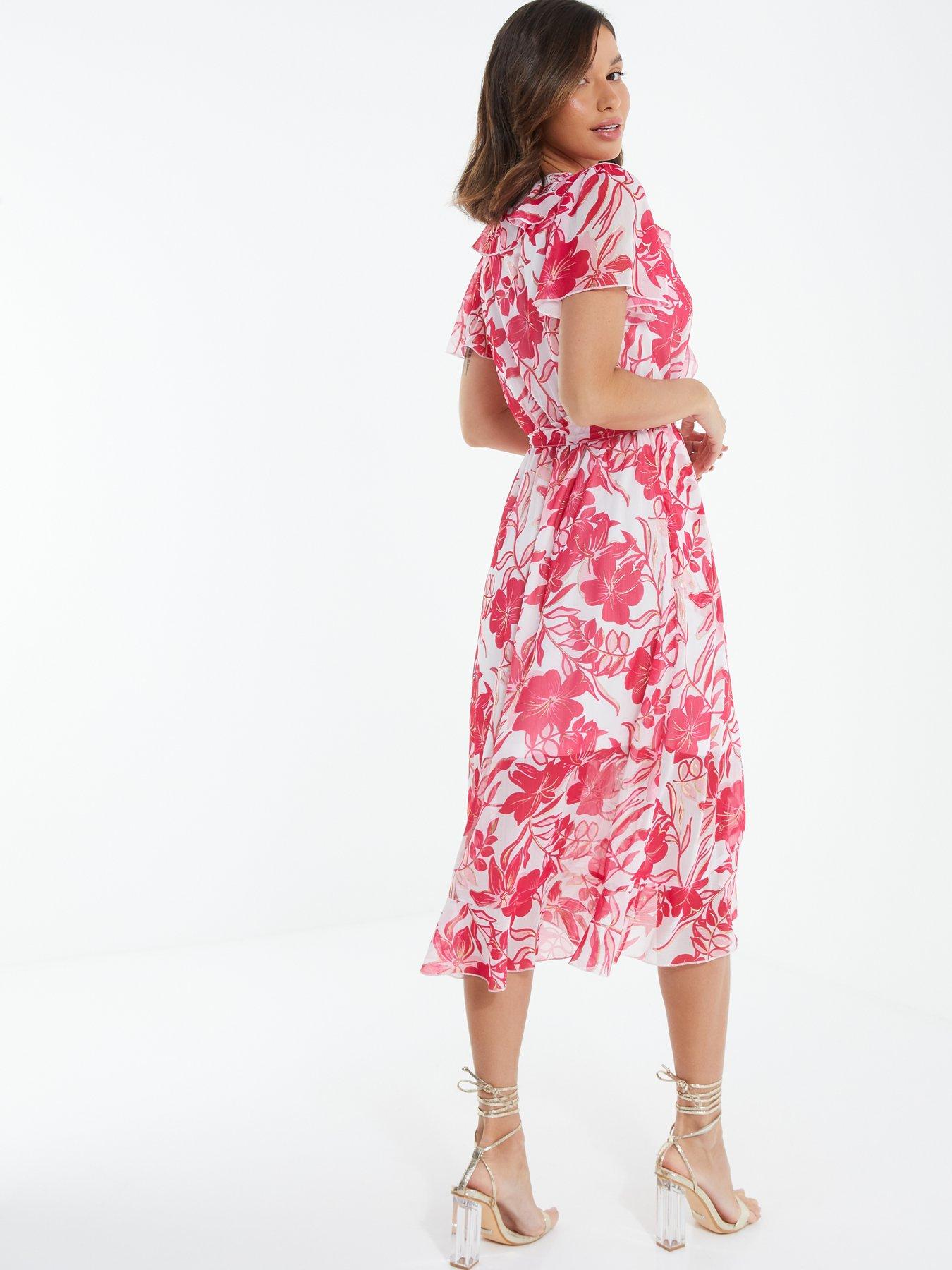 quiz-floral-chiffon-wrap-midi-dress-pinkstillFront