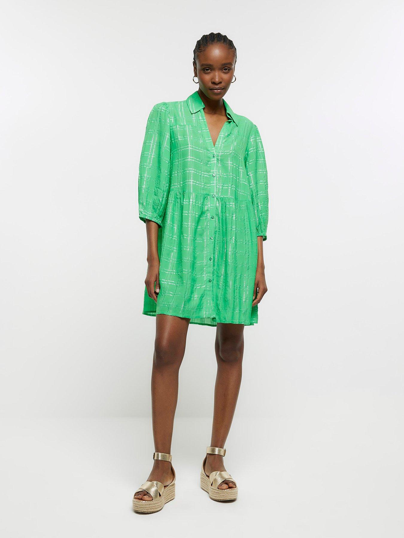 River island green smock dress top