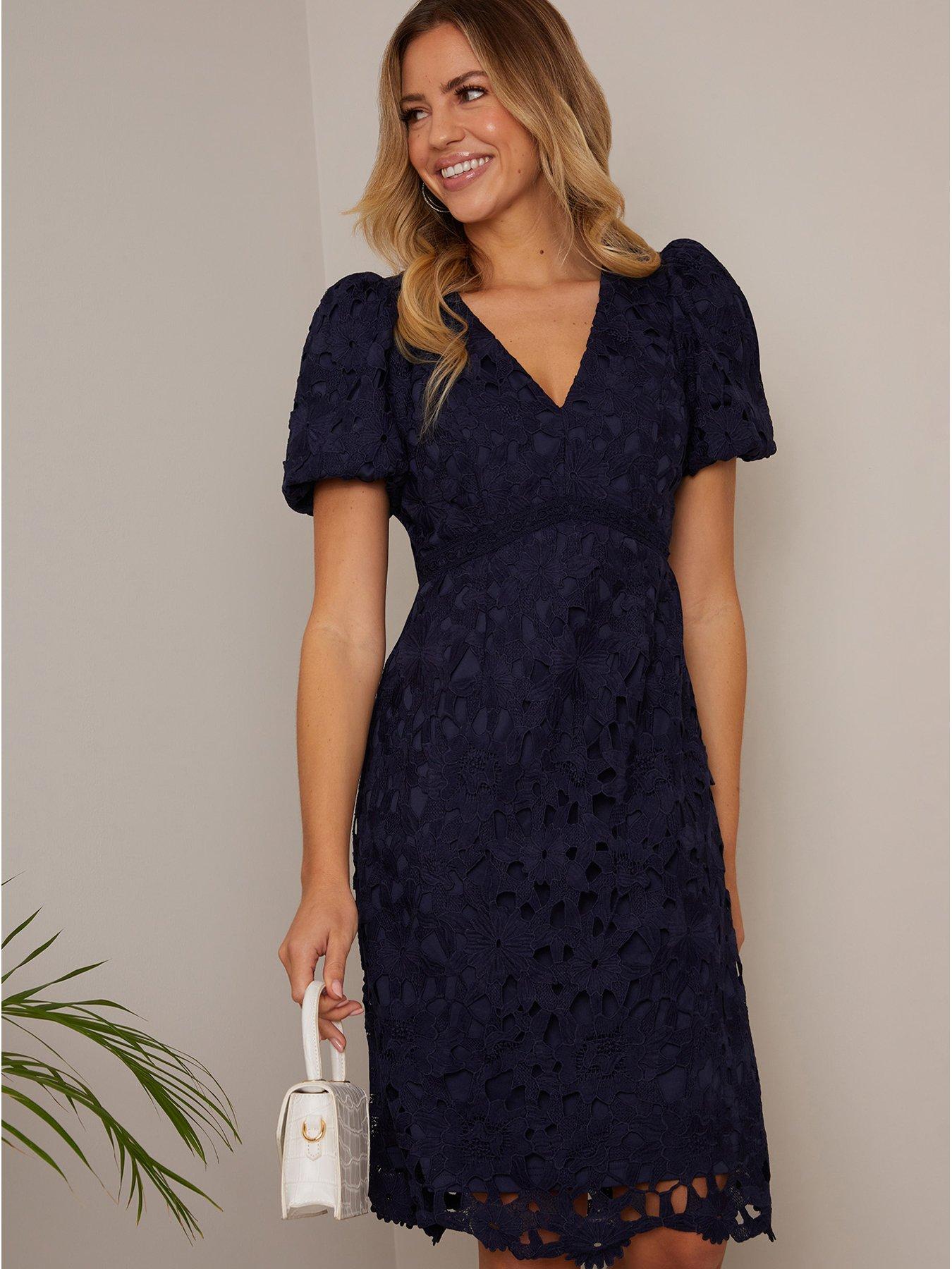 Navy blue lace store midi dress