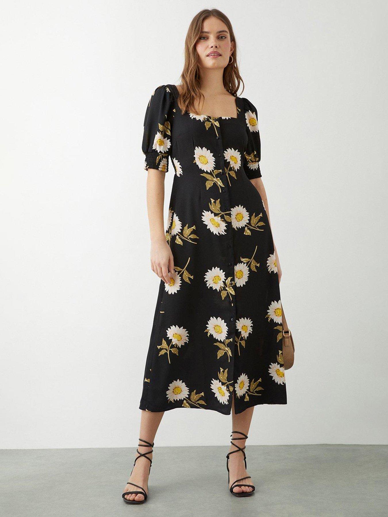 Midi black floral clearance dress