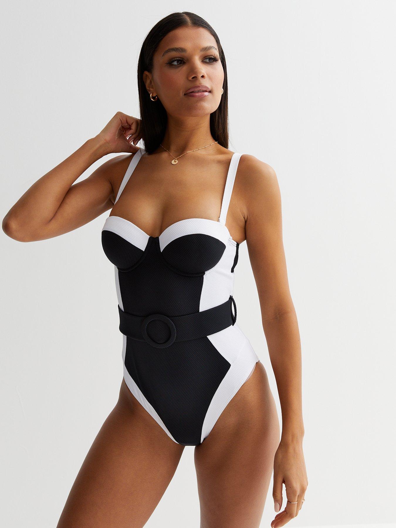 New Look Black Colour Block Belted Illusion Lift & Shape Swimsuit | Very  Ireland