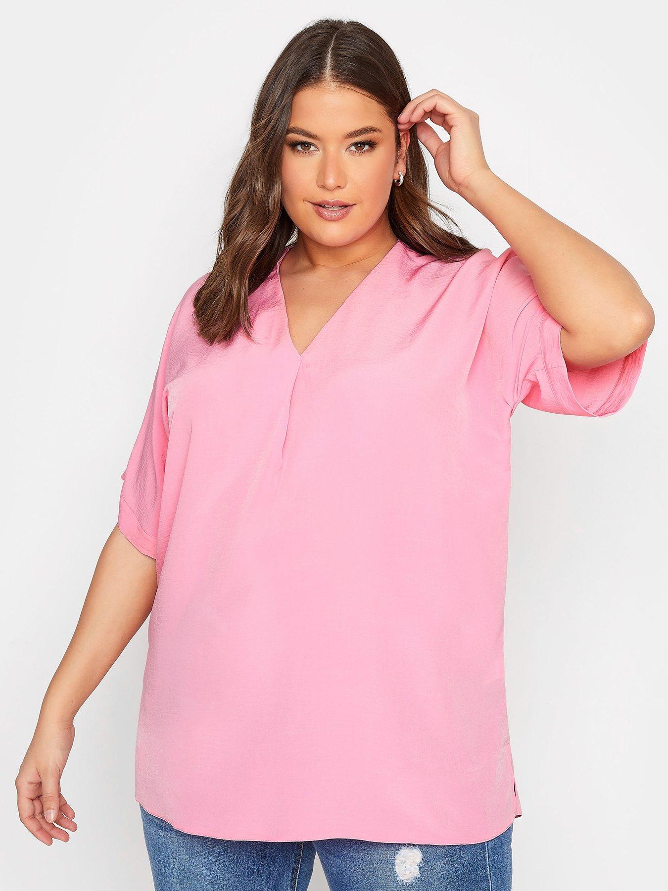 yours-v-neck-detail-top-pink