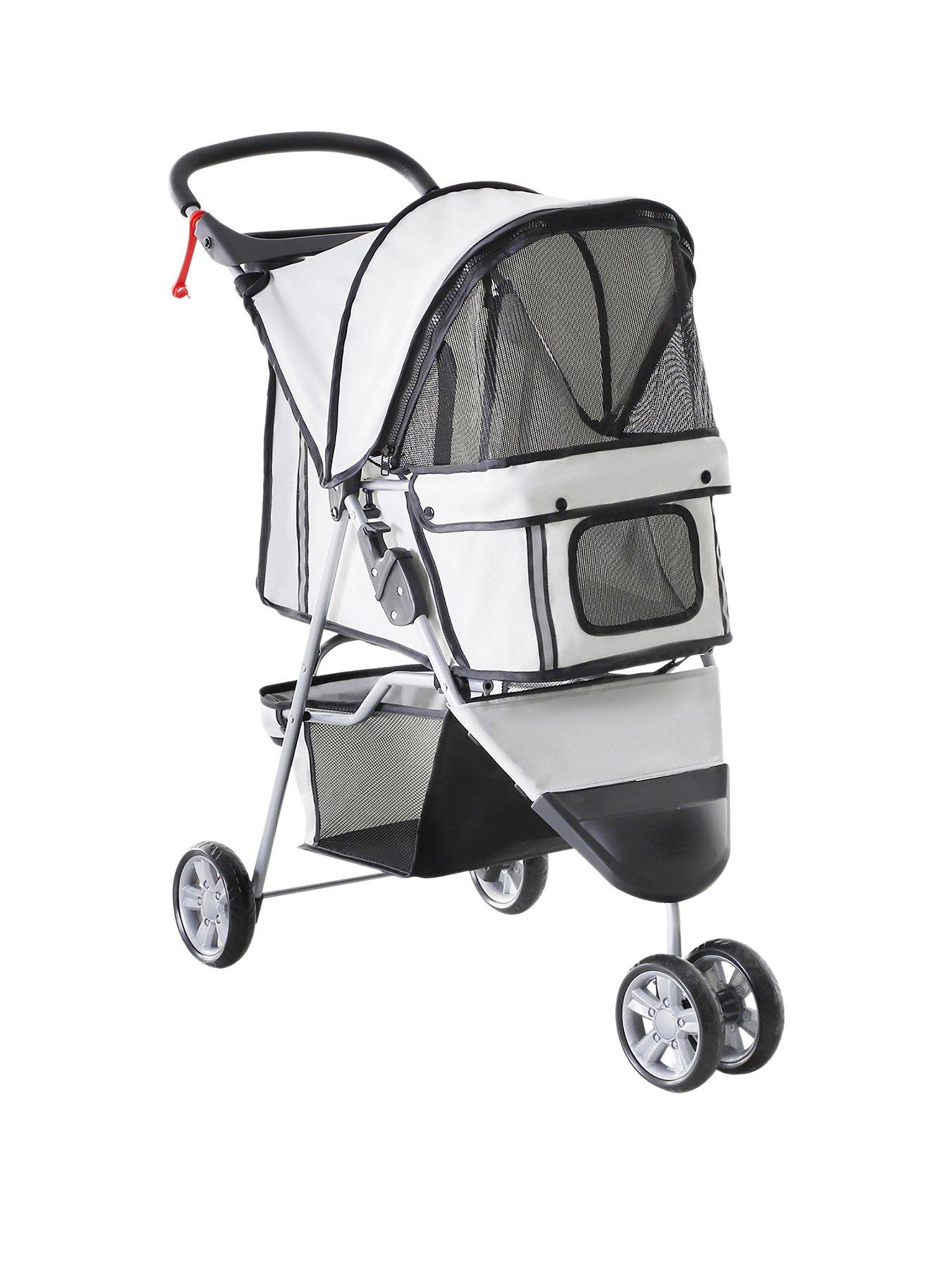 pawhut-dogs-stroller-pushchair-oxford-cloth-3-wheel-pram-grey-suitable-for-small-pets